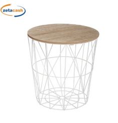 TAVOLO KUMI IN METALLO BIANCO E LEGNO H 41 CM