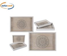 SET 2 VASSOI LEGNO BIANCO MANDALA