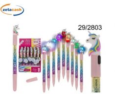 PENNA A SFERA UNICORNO GLITTER E LED 21 CM