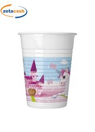 BICCHIERE IN PLASTICA UNICORNO 8 PEZZI 200 ML