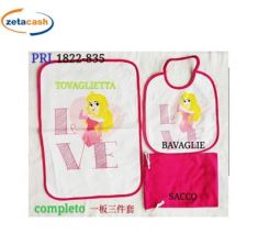 TOVAGLIETTA SACCHETTO E BAVETTA PRINCIPESSE 3 PEZZI