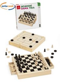 SCACCHI DAMA E TRIA IN LEGNO CM 30X30