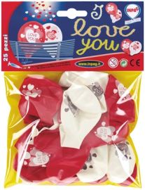 PALLONCINI 25 PEZZI CON SCRITTA I LOVE YOU
