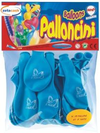 PALLONCINI AZZURRI CON SCRITTA E NATO CONF 25 PEZZI