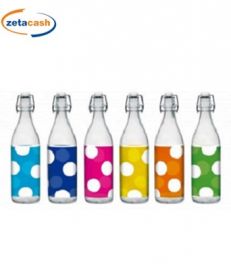 BOTTIGLIA LORY 1LT VETRO COLORATO POIS ANNI60 TAPPO BIANCO