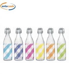 BOTTIGLIA LORY 1 LT VETRO FASCE COLORATE BIANCHE TAPPO BIANC