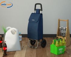 CARRELLO SPESA IN ACCIAIO CON 2 RUOTE BLU