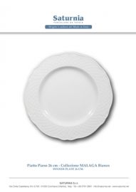 PIATTO PIANO CM 26 PORCELLANA BIANCO LINEA MALAGA SATURNIA