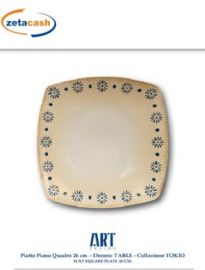 PIATTO IN PORCELLANA QUADRATO TOKIO DECORATO 26 CM