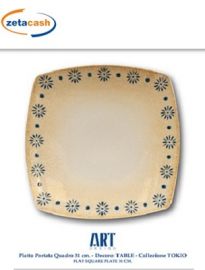 PIATTO PORTATA IN PORCELLANA QUADRATO TOKIO DECORATO 31 CM