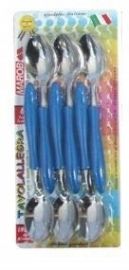 CUCCHIAIO IN ACCIAIO CON MANICO BLU 6 PEZZI