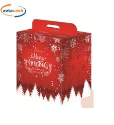 SCATOLA PORTA PANETTONE ROSSA CON SCRITTA CM 33 x 24 x 34