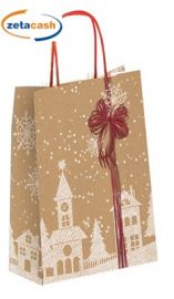 BUSTA REGALO NATALIZIA CON PALAZZI E FIOCCHI DI NEVE CM32x12