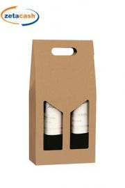 SCATOLA IN CARTONE PORTA BOTTIGLIE 2 PS CON FINESTRA AVANA