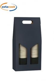 SCATOLA IN CARTONE PORTA BOTTIGLIE 2 POSTI CON FINESTRA BLU