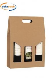 SCATOLA IN CARTONE PORTA BOTTIGLIE 3 PS CON FINESTRE AVANA
