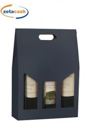 SCATOLA IN CARTONE PORTA BOTTIGLIE 3 POSTI CON FINESTRE BLU