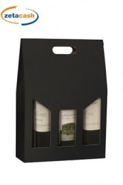 SCATOLA IN CARTONE PORTA BOTTIGLIE 3 POSTI CON FINESTRE NERO