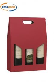 SCATOLA PORTA BOTTIGLIE IN CARTONE 3 PS CON FINESTRA ROSSO