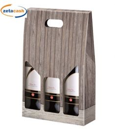 SCATOLA IN CARTONE PORTA BOTTIGLIE 3 POSTI EFFETTO LEGNO