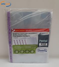 BUSTE A FORATURA UNIVERSALE 25 PEZZI CON BANDA GLICINE