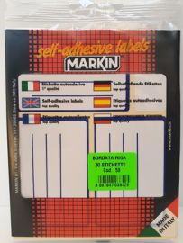 ETICHETTE 30 PZ. AUTOADESIVE BIANCHE BORDATA CON RIGA BLU