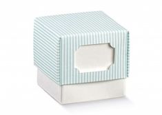 CONF 10 FLEUR SCATOLA PORTACONFETTI CELESTE RIGHE 50X50X50MM