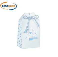 SCATOLA PORTACONFETTI CON DISEGNO MONGOLFIERA AZZURRO 10 PZ