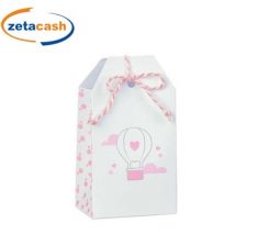 SCATOLA PORTACONFETTI CON DISEGNO MONGOLFIERA ROSA 10 PEZZI