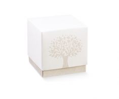 SCATOLA BIANCA CON DISEGNO ALBERO DELLA VITA CM 9X9XH9 10 PZ