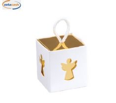 CONF 10 SCATOLINE PORTACONFETTI ORO BIANCHE ANGELO 5X5X5CM