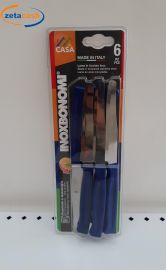 COLTELLO DA TAVOLA 6 PEZZI IN ACCIAIO CON MANICO BLU