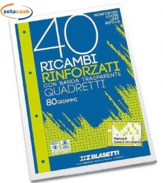 RICAMBI FOGLI A4 RINFORZATI A QUADRETTI 40 PZ