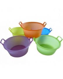 BACINELLA TONDA IN PLASTICA CON MANICI COLORI FLUO.