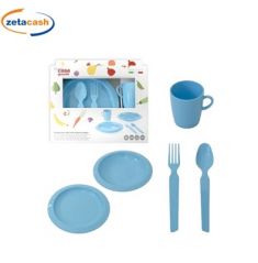 SET 5 PZ TAVOLA BIMBO 2 PIATTI,BICCHIERINO 2 POSATE IN BOX