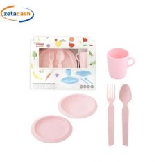 SET 5 PZ TAVOLA BIMBA ROSA 2 PIATTI BICCHIERINO 2 POSATE