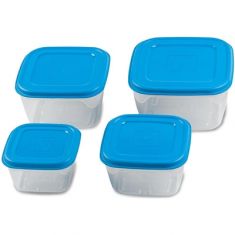 CONTENITORE QUADRATO PLASTICA COPERCHIO ERMETICO 4 PEZZI