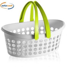 CESTA PORTA BIANCHERIA OVALE CON MANICI COLORATI