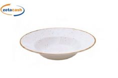 PIATTO FONDO PORCELLANA BIANCO BORDATO GIALLO DIAM 25 CM