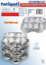 CONTENITORE ALLUMINIO MUFFIN X4 POSTI 6 PEZZI
