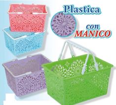 CESTINO PORTAMOLLETTE IN PLASTICA DECORATO CON MANICO