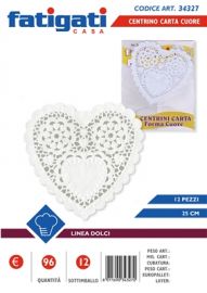 CENTRINO RICAMATO CARTA FORMA CUORE CM 25 12 PEZZI