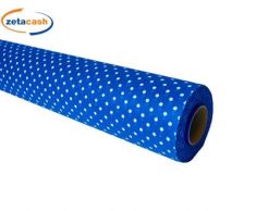 BOBINA IN TNT BLU CON I POIS BIANCHI CM 80 X 9 METRI