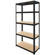 SCAFFALE IN ACCIAIO E MENSOLE LEGNO 5 RIPIANI 180 X 90 X 40