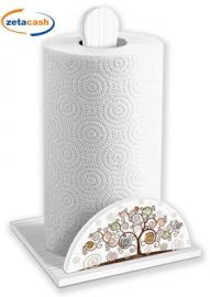 PORTAROTOLO IN LEGNO BIANCO CON ALBERO DELLA VITA