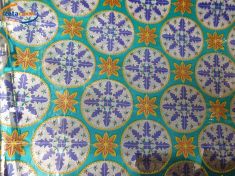 TOVAGLIA CRISTAL TRASPARENTE CON DISEGNI AZZURRI H 140 CM