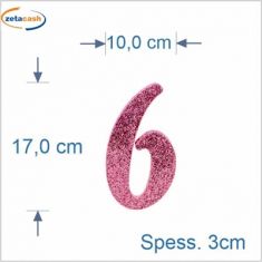 NUMERO "6" IN POLISTIROLO GLITTERATA ROSA IN CORSIVO