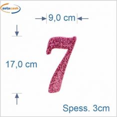 NUMERO "7" IN POLISTIROLO GLITTERATA ROSA IN CORSIVO