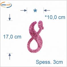 NUMERO "8" IN POLISTIROLO GLITTERATA ROSA IN CORSIVO