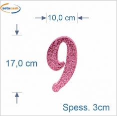 NUMERO "9" IN POLISTIROLO GLITTERATA ROSA IN CORSIVO